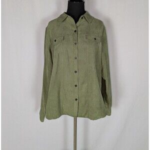 Croft & Barrow Blouse M Women's Green Faux Suede Long Sleeve Button Down